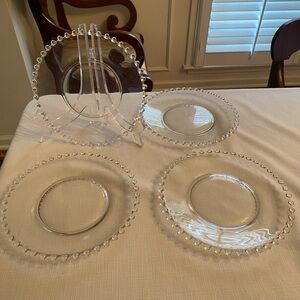 Imperial Glass Candlewick 8 in Dinner Plate Luncheon Set of 4 Hobnail Rim